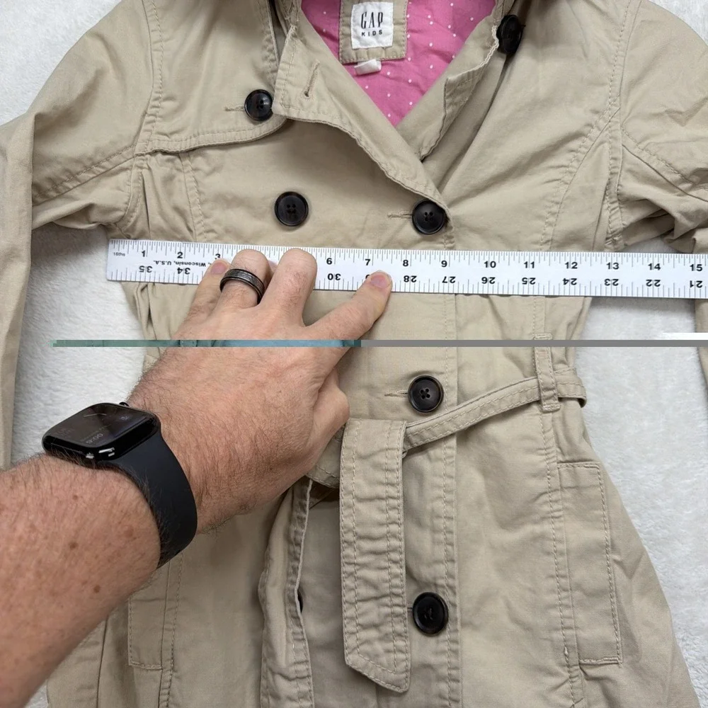 Gap Kids Hooded Trench Coat Girls M 8 Khaki Double Breasted Belted Jacket